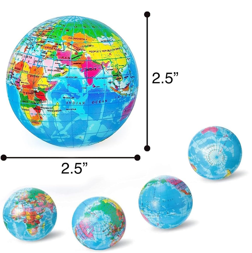 Globe Mini Soft Foam Earth Squeeze Ball, 2.5" Squeezable World Toy Stress Relief Bulk Educational Novelties for Kids, School, Classroom, Party Favors, Rewards (1-Pack)