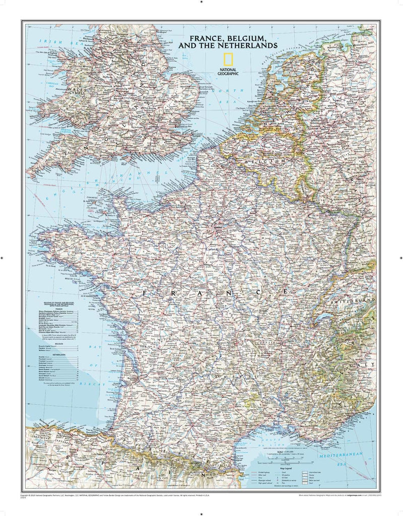 France, Belgium, and The Netherlands Reference Wall Map - Classic - Paper (23.5 x 30.25 Inch)
