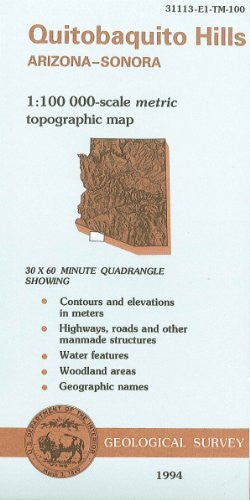 Quitobaquito Hills, Arizona--Sonora : 1:100 000-scale metric topographic map : 30 x 60 minute series (topographic) (SuDoc I 19.110:31113-E 1-TM-100/994) - Wide World Maps & MORE!