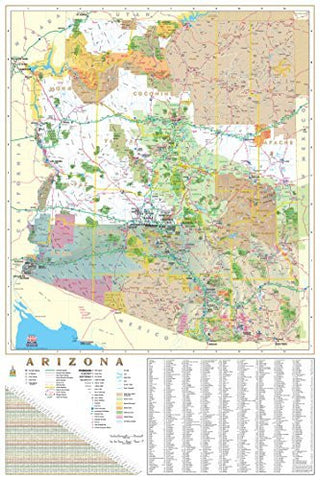 Arizona Wallmap with Index Dry Erase Ready-to-Hang - Wide World Maps & MORE! - Map - Wide World Maps & MORE! - Wide World Maps & MORE!