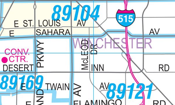 Metropolitan Las Vegas Major Streets & Freeways with ZIP Codes Desk Map - Wide World Maps & MORE! - Map - Wide World Maps & MORE! - Wide World Maps & MORE!