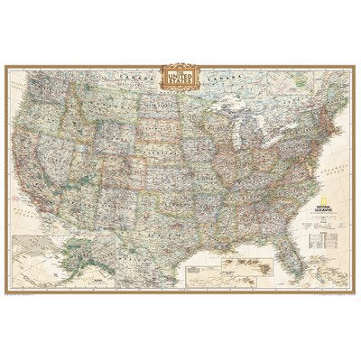 U.S.A. Executive-Style Political Reference Wall Map Ready-to-Frame (Standard-Size)