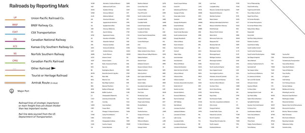 Railroads of the United States Wall Map 42x58 [Map] Houston Map and Key Maps - Wide World Maps & MORE!