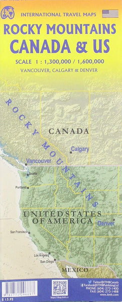 Rocky Mountains of Canada & US Travel Reference Map 1:1.3M/1.6M - Wide World Maps & MORE!