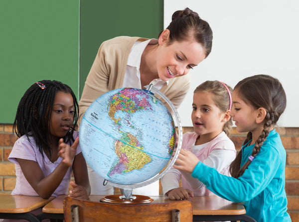 Replogle Student - Educational Classic World globe, Blue Ocean, Raised Relief feature, including a bonus map, made in USA, 12"/30cm diameter - Wide World Maps & MORE!