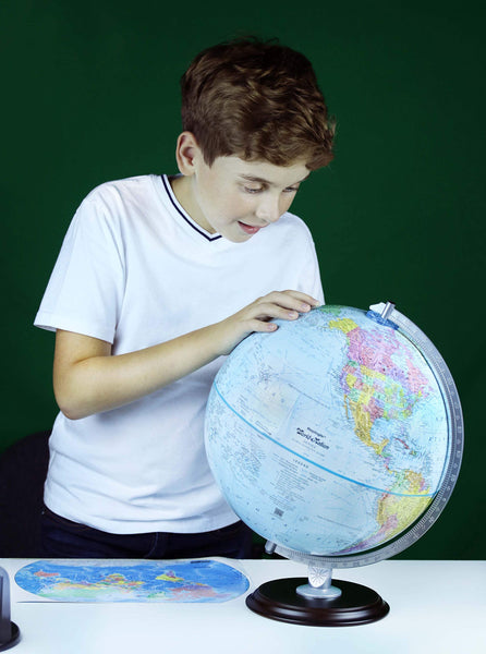 Replogle Student - Educational Classic World globe, Blue Ocean, Raised Relief feature, including a bonus map, made in USA, 12"/30cm diameter - Wide World Maps & MORE!