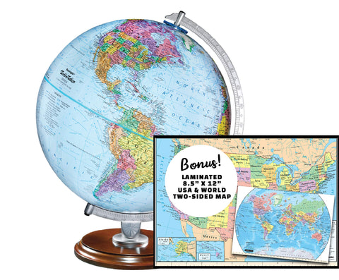 Replogle Student - Educational Classic World globe, Blue Ocean, Raised Relief feature, including a bonus map, made in USA, 12"/30cm diameter - Wide World Maps & MORE!