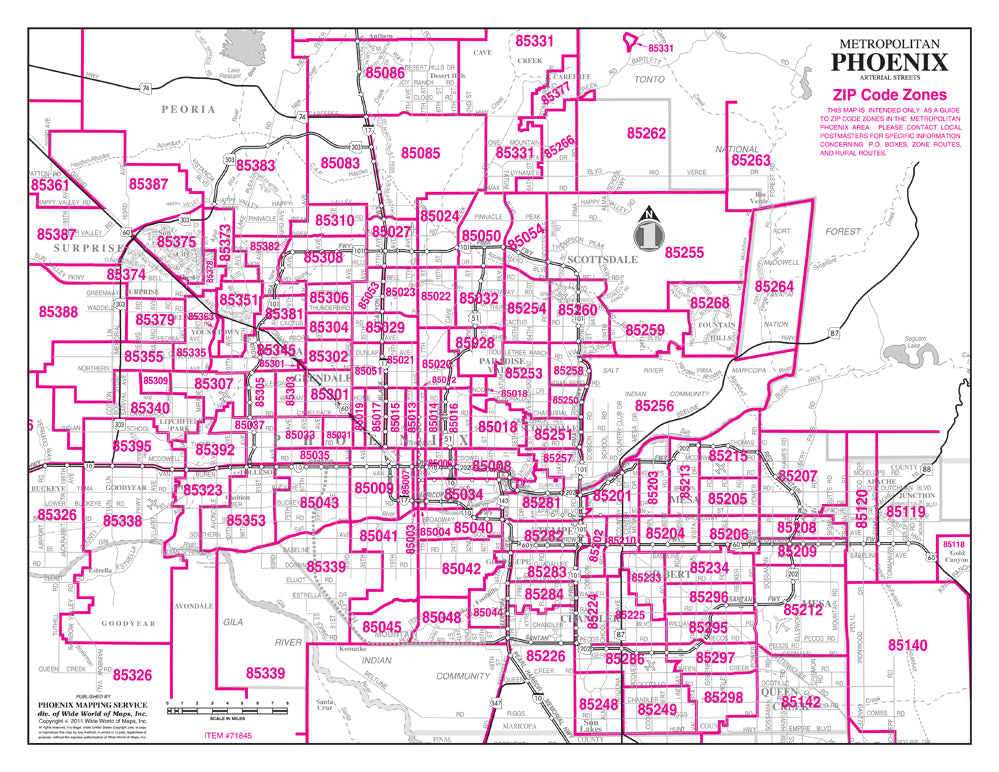 2011 Metropolitan Phoenix Arterial Streets ZIP Code Zones Gloss Laminated Notebook Map - 10 Count - Wide World Maps & MORE!