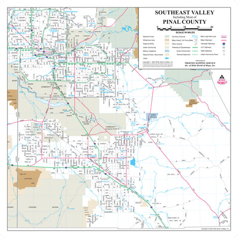 Southeast Valley and Central Pinal County Desk Map Gloss Laminated - Wide World Maps & MORE!
