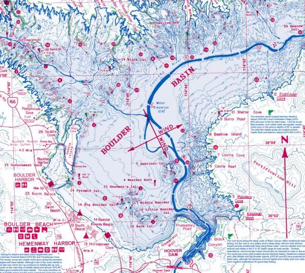 Lake Mead with GPS! All New! Waterproof and Tearproof Plastic! Improved! With Fish Habitat Locations!