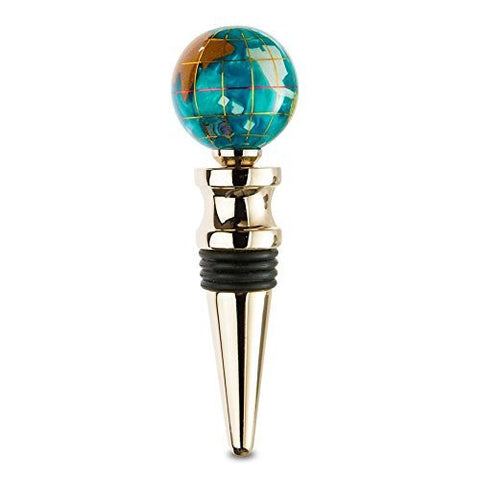 KALIFANO Gemstone Globe with Opalite Ocean on a Gold Colored Wine Bottle Stopper - Wide World Maps & MORE! - Kitchen - Alexander Kalifano - Wide World Maps & MORE!