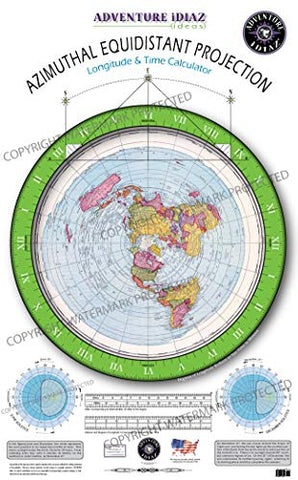 Azimuthal Equidistant Projection of the World - Flat Earth Map (No Dial Arms Nor Instructions) - Wide World Maps & MORE! - Map - Adventure iDiaz Maps - Wide World Maps & MORE!