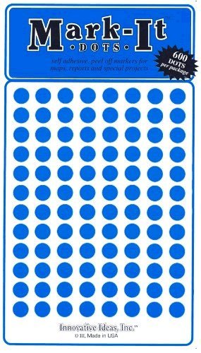 Medium 1/4" Removable Mark-It Brand Dots for Maps, Reports, or Projects - Blue - Wide World Maps & MORE! - Office Product - Innovative Ideas - Wide World Maps & MORE!