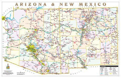 Arizona & New Mexico Political Highways Wall Map Paper/Non-Laminated - Wide World Maps & MORE! - Map - Wide World Maps & MORE! - Wide World Maps & MORE!