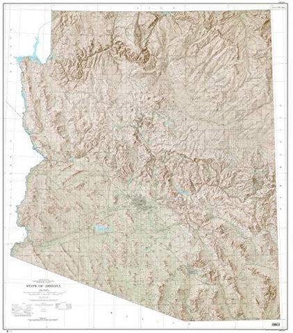 State of Arizona Base Map and Contours Shaded Relief (Paper/Non-Laminated) - Wide World Maps & MORE!