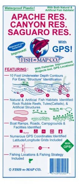 Apache Res. | Canyon Res. | Saguaro Res. Improved! with Both Natural & Artificial Fish Habitats! with Fisheries Improvement Projects Incl. GPS Locations! Featuring: Waterproof and Tearproof Plastic! - Wide World Maps & MORE!