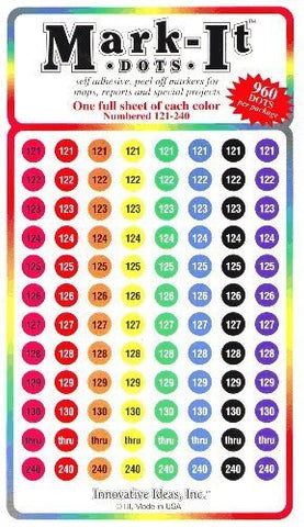 Medium 1/4" removable numbered 121-240 Mark-it brand dots for maps, reports or projects - eight color pack - Wide World Maps & MORE! - Office Product - Mark-It - Wide World Maps & MORE!