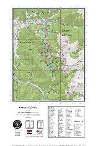 Keystone Colorado Ski Area Topographic Keepsake Poster Map (with ski runs, lifts and gondolas; hiking trails, topo markings & elevation markings) - Wide World Maps & MORE!