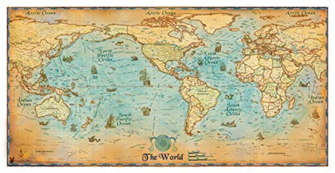 Antique-Style World USA-Centered Large Gloss Laminated - Wide World Maps & MORE! - Map - Wide World Maps & MORE! - Wide World Maps & MORE!
