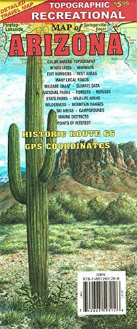 Topographic Recreational Map of Arizona Paper/Non-Laminated - Wide World Maps & MORE! - Map - GTR Mapping - Wide World Maps & MORE!