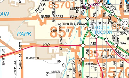 Metropolitan Tucson Arterial and Collector Streets ZIP Code Zones Desk Map Gloss Ready-to-Hang - Wide World Maps & MORE!