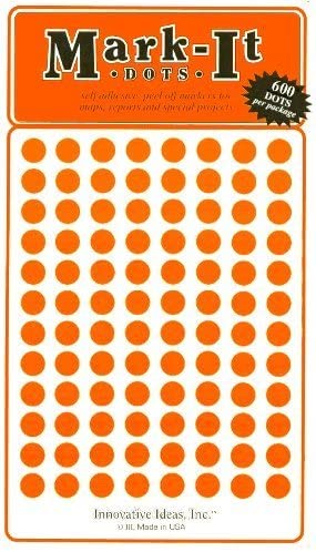 Large 1/4" Removable Mark-It Brand Dots for Maps, Reports, or Projects - Orange - Wide World Maps & MORE! - Office Product - Innovative Ideas - Wide World Maps & MORE!