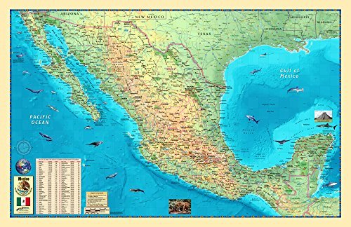 Colorful Mexico Physical Wall Map *Laminated* 36"x56" - Wide World Maps & MORE! - Book - Wide World Maps & MORE! - Wide World Maps & MORE!