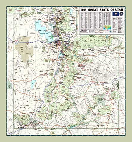 The Great State of Utah Wall Map Laminated 36"x39" - Wide World Maps & MORE!