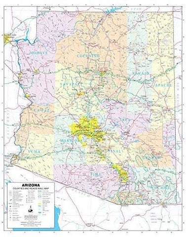 Arizona Counties and Roads Small Wall Map, Paper/Non-Laminated - Wide World Maps & MORE! - Map - Wide World Maps & MORE! - Wide World Maps & MORE!