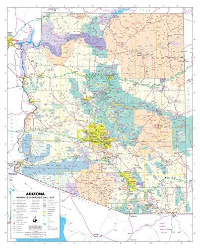 Arizona Highways and Roads Small Wall Map, Gloss Ready-to-Hang - Wide World Maps & MORE! - Map - Wide World Maps & MORE! - Wide World Maps & MORE!