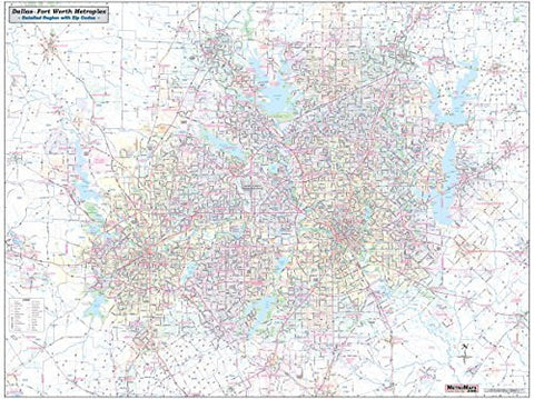 Dallas - Fort Worth Metroplex Detailed Region Wall Map w/Zip Codes *Paper Version* 48"x64" - Wide World Maps & MORE! - Map - Metro Maps - Wide World Maps & MORE!