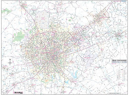 San Antonio-New Braunfels Detailed Region Wall Map 36"x48" w/Zip Codes *Laminated* NEW! - Wide World Maps & MORE! - Map - Metro Maps - Wide World Maps & MORE!