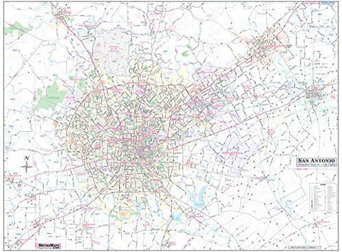 San Antonio-New Braunfels Detailed Region Wall Map 36"x48" w/Zip Codes *Laminated* NEW! - Wide World Maps & MORE! - Map - Metro Maps - Wide World Maps & MORE!