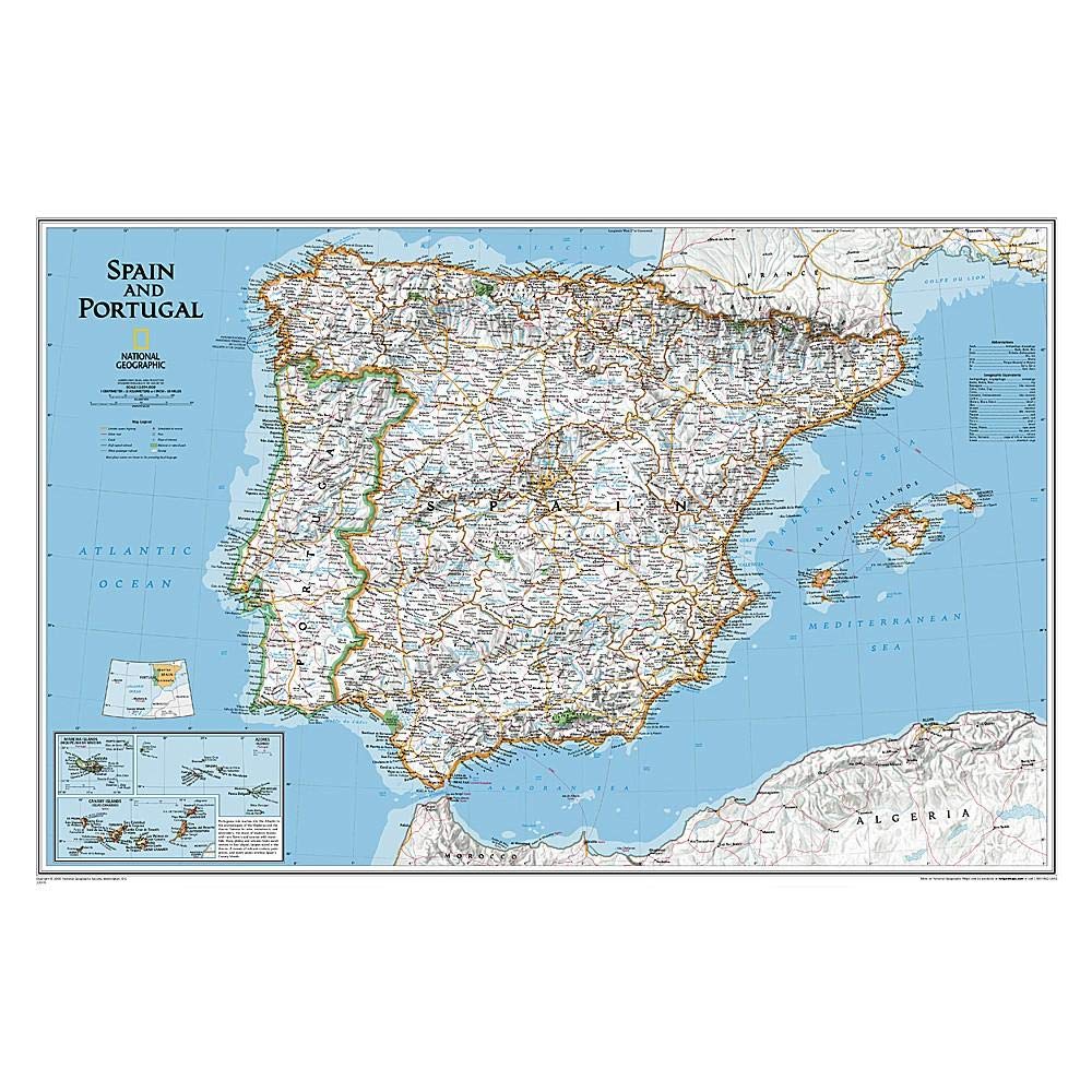 Spain and Portugal Classic Political Wall Map - [Ready-to-Hang] (33 × 22 inches) (National Geographic Reference Map) - Wide World Maps & MORE! - Map - National Geographic Maps - Wide World Maps & MORE!