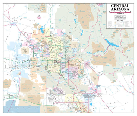 Central Arizona Full-Size Dry-Erase Ready-to-Hang - Wide World Maps & MORE!