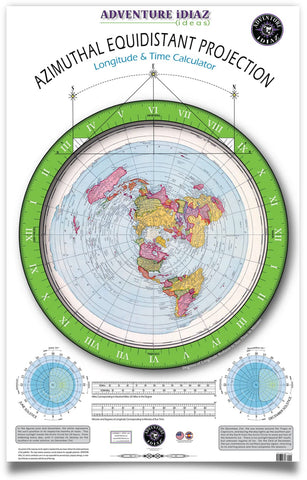 Azimuthal Equidistant Projection of the World - No Dial Arms nor Instructions Ready-to-Hang (Flat Earth Map) - Wide World Maps & MORE!