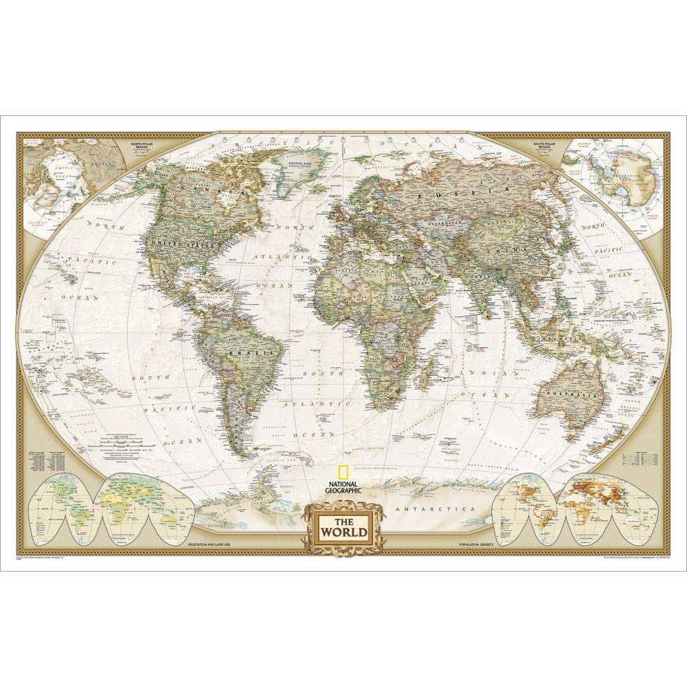 World Atlantic-Centered Executive Political Standard Wall Map Ready-to-Hang - Wide World Maps & MORE! - Map - National Geographic Maps - Wide World Maps & MORE!