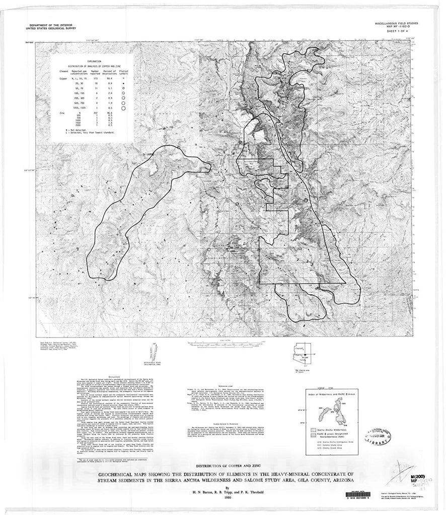 Historic Pictoric Map : Geochemical maps Showing The Distribution of Elements in The Heavy-Mineral Concentrate of Stream sediments in The Sierra Ancha Wil, 1980 Cartography Wall Art : - Wide World Maps & MORE!