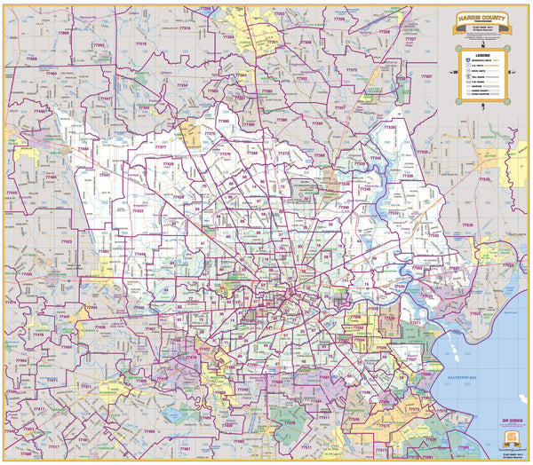 Harris County Thoroughfares 46" Ã— 40" ZIP Codes Laminated Wall Map - Wide World Maps & MORE! - Book - Wide World Maps & MORE! - Wide World Maps & MORE!