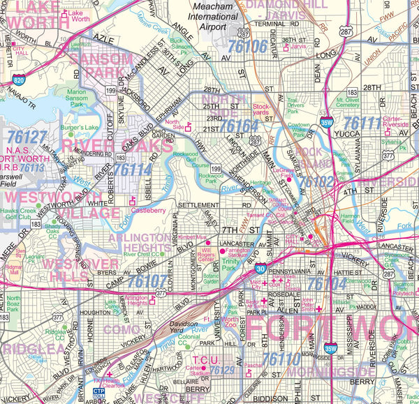 Dallas - Fort Worth Metroplex Detailed Region Wall Map w/Zip Codes *Paper Version* 48"x64" - Wide World Maps & MORE! - Map - Metro Maps - Wide World Maps & MORE!