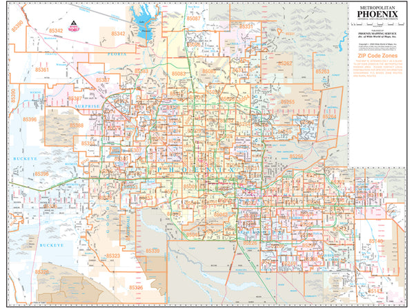 Metropolitan Phoenix Arterial and Collector Streets Full-Size ZIP Code Wall Map Ready-to-Hang - Wide World Maps & MORE! - Map - Wide World Maps & MORE! - Wide World Maps & MORE!