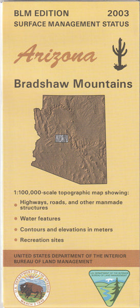 2003 Bradshaw Mountains, Arizona 1:100,000 Scale Topo Map Surface Management BLM 60×30 Minute Quad - Wide World Maps & MORE!