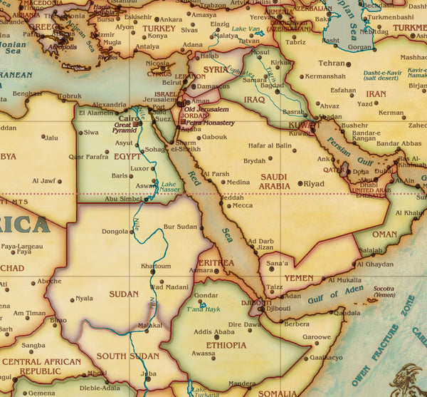 Antique-Style World USA-Centered Small Gloss Laminated - Wide World Maps & MORE! - Map - Wide World Maps & MORE! - Wide World Maps & MORE!