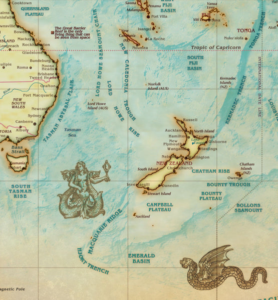 Antique-Style World USA-Centered Small Gloss Laminated - Wide World Maps & MORE! - Map - Wide World Maps & MORE! - Wide World Maps & MORE!