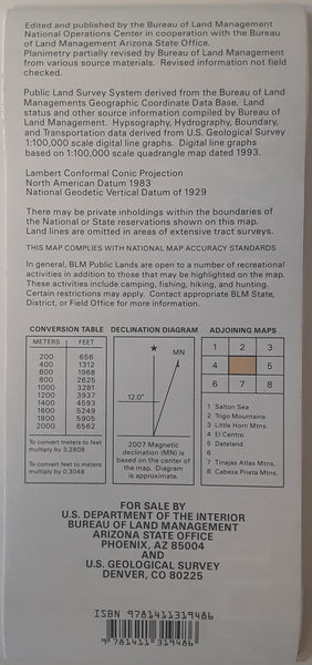 Yuma Arizona 1:100,000 Scale Topographic Map Surface Management BLM 60×30-Minute Quadrangle - Wide World Maps & MORE!